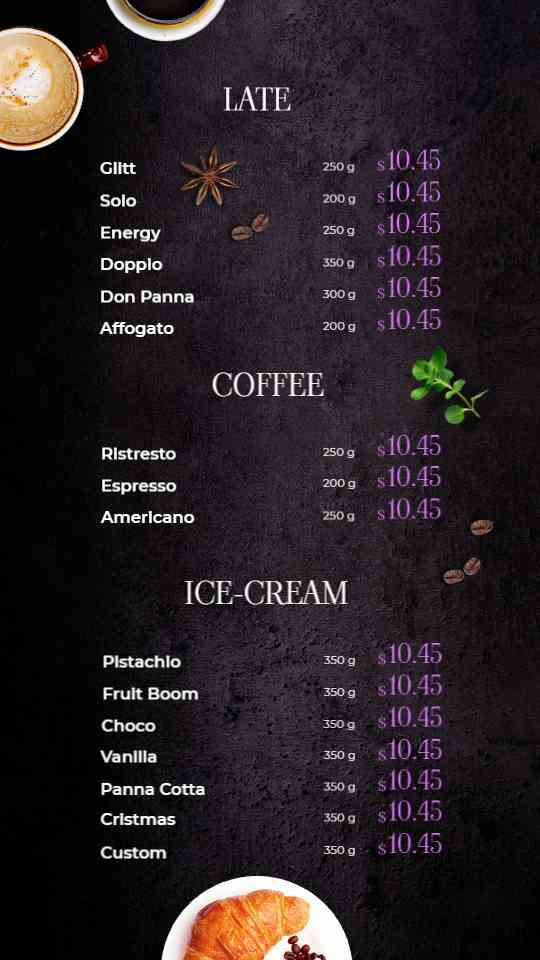 Espresso & Dessert Delights Menu